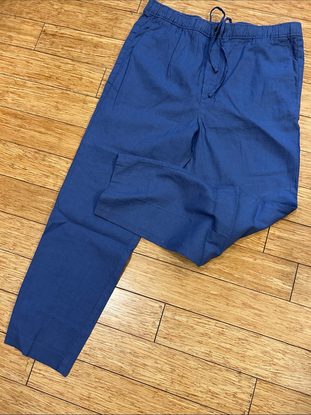 H&M Men's Royal Blue Linen Blend Resortwear Drawstring Chinos Large NWOT